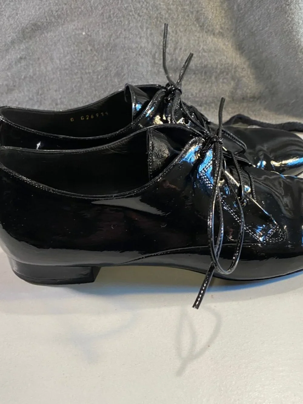 CHANEL Black Patent Leather Square Toe Oxfords Loafers 37 Italy